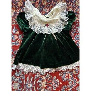 Vintage Chantilly Place Velvet Green Holiday Christmas Dress Baby Girls 12 Month